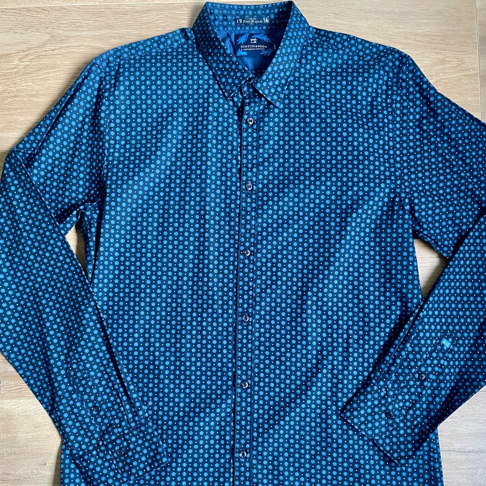 Scotch & Soda Blue Pattern Slim Fit Button Up Shirt Cotton Men’s XL - Picture 2 of 9